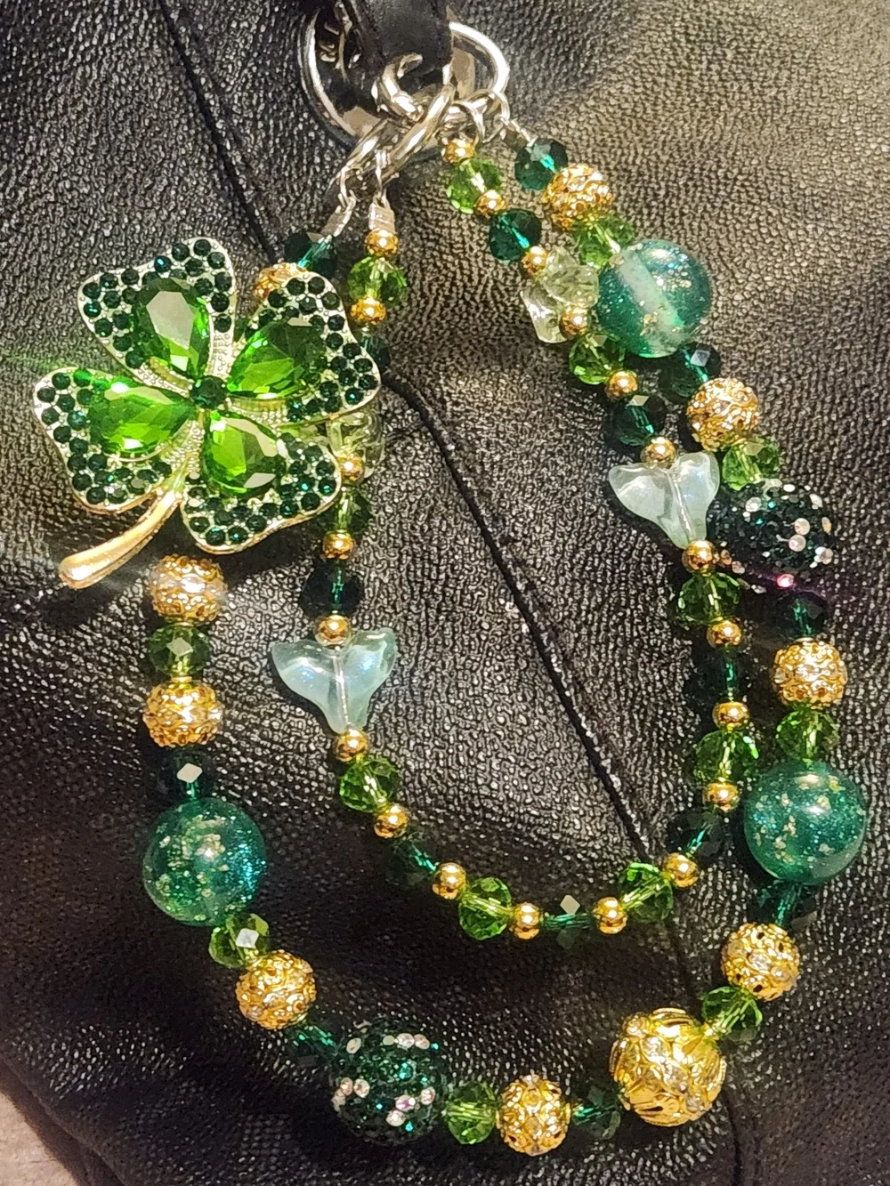 Green Clover Crystal Purse/Phone Charms